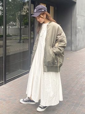 「Ungrid（アングリッド）のアイテム（MA-1）」を使った、長谷千沙さん（レディース・159cm）の秋コーディネート