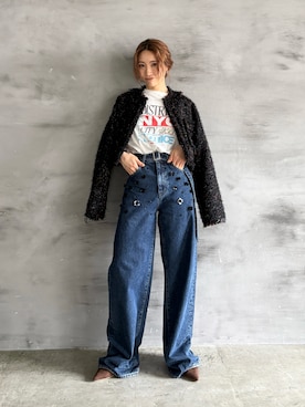 「Ungrid（アングリッド）のロゴアソートハーフスリーブTee（Tシャツ/カットソー、ホワイト系）」を使った、長谷千沙さん（レディース・159cm）の夏コーディネート