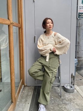 「ケーブルカーディガン」｜長谷千沙さん（レディース・159cm）の秋コーディネート