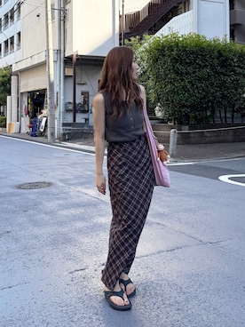 「Ungrid（アングリッド）のアイテム（スカート）」を使った、長谷千沙さん（レディース・159cm）の夏コーディネート