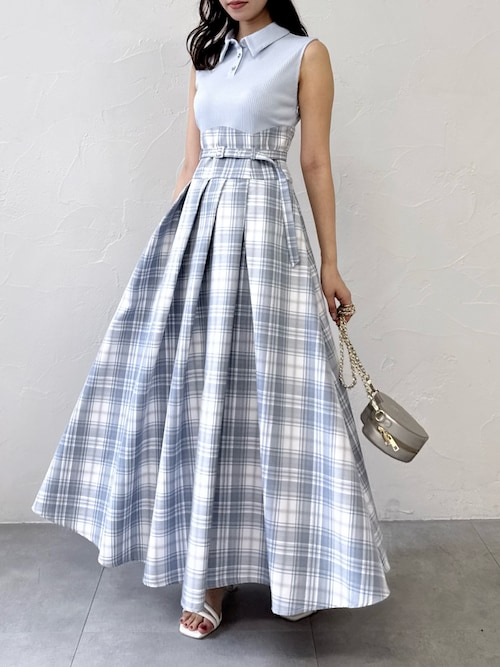 シャツカラーノースリコルセットワンピース