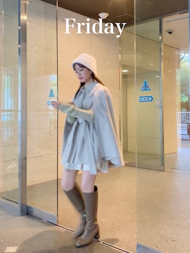 「ケープコート」｜「アイテム（その他アウター）」を使った、mikiさん（レディース・153cm）の夏コーディネート