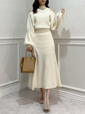 「オープンショルダー」｜「アイテム（ワンピース/ドレス）」を使った、mikiさん（レディース・153cm）の秋コーディネート