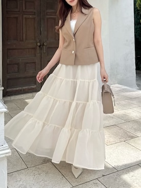 「スカートコーデ」｜「アイテム（ベスト）」を使った、mikiさん（レディース・153cm）の夏コーディネート