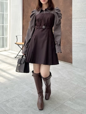 「アイテム（ワンピース/ドレス、ブラウン系）」を使った、mikiさん（レディース・153cm）の夏コーディネート