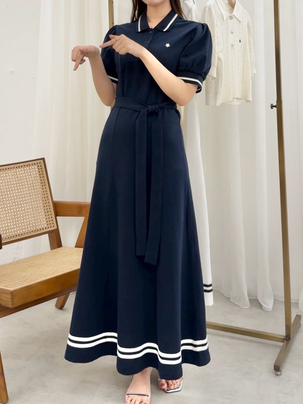 「きれいめカジュアル、ポロシャツコーデ、ポロシャツワンピース、ワンピース、夏コーデ、春夏コーデ、休日スタイル、スポーツミックス」｜「dazzlinの【POLO BCS コラボ】ポロシャツワンピース（ワンピース、ブルー系）」を使った、mikiさん（レディース・153cm）の春コーディネートの1枚目の写真