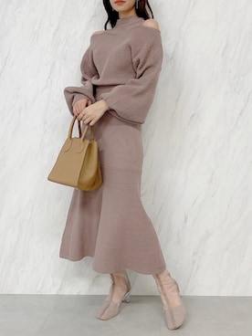 「オープンショルダー」｜「アイテム（ブーツ）」を使った、mikiさん（レディース・153cm）の冬コーディネート