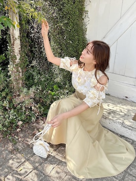 「アイテム（ワンピース/ドレス、イエロー系）」を使った、mikiさん（レディース・153cm）の春コーディネート