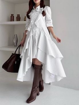 「ワントーンスタイル」｜「アイテム（ワンピース/ドレス）」を使った、mikiさん（レディース・153cm）の冬コーディネート