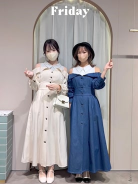 「オープンショルダー」｜「アイテム（ワンピース/ドレス）」を使った、mikiさん（レディース・153cm）の冬コーディネート