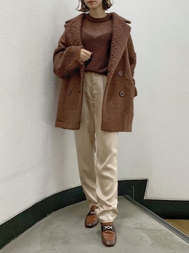 「アイテム（その他アウター、ブラウン系）」を使った、mikiさん（レディース・153cm）の秋コーディネート
