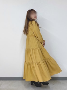 「yellow」｜「アイテム（ワンピース/ドレス）」を使った、* 𝙠𝙧𝙣 *さん（レディース・148cm）の秋コーディネート