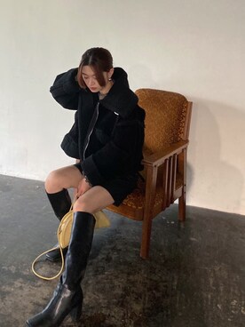 「EMODA（エモダ）のスクエアポイントミドルブーツ（ブーツ）」を使った、LISA さん（レディース・160cm）の秋コーディネート