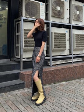 「EMODA（エモダ）のトラックソールロングブーツ（ブーツ）」を使った、LISA さん（レディース・160cm）の夏コーディネート