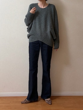 「lesperance（レスぺランス）の変形ドルマンニットトップス（ニット/セーター、グレー系）」を使った、ちいさん（レディース・170cm）の秋コーディネート