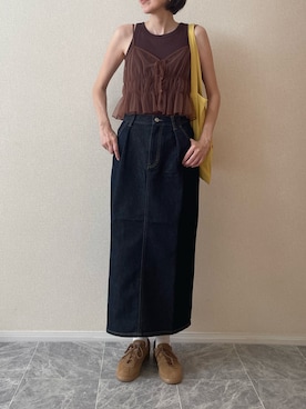 「アイテム（デニムスカート）」を使った、ちいさん（レディース・170cm）の秋コーディネート