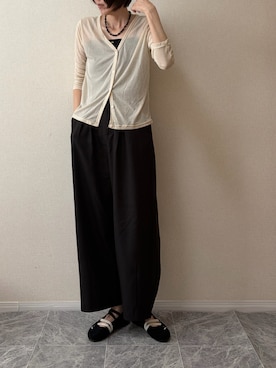 「solleim（ソルレム）の【接触冷感/抗菌防臭】カップ付きダブルストラップキャミ（キャミソール、ブラック系）」を使った、ちいさん（レディース・170cm）の春コーディネート