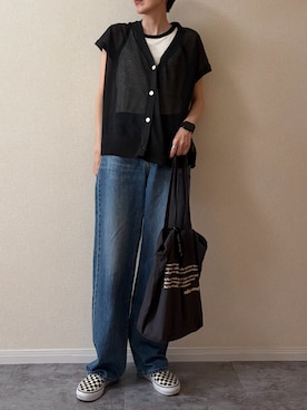 「ANOH（アノー）のWラインビジューリング（リング、シルバー系）」を使った、ちいさん（レディース・170cm）の夏コーディネート