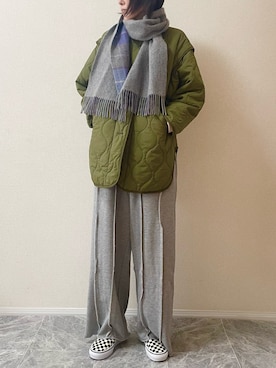 「アイテム（ノーカラージャケット）」を使った、ちいさん（レディース・170cm）の冬コーディネート