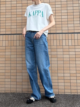 「Kappa（カッパ）の≪Kappa×and ST ウェルネスクラブ≫　ロゴTシャツ（Tシャツ/カットソー、ホワイト系）」を使った、ちいさん（レディース・170cm）の春コーディネート