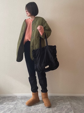 「アイテム（ノーカラージャケット）」を使った、ちいさん（レディース・170cm）の冬コーディネート