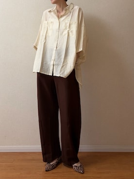 「lesperance（レスぺランス）のオーバーサイズシアーシャツ（シャツ/ブラウス、ブラック系）」を使った、ちいさん（レディース・170cm）の夏コーディネート