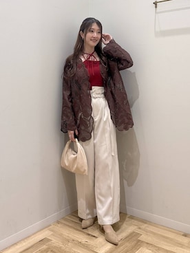 「アイテム（キャミソール、レッド系）」を使った、meaningさん（レディース・158cm）の秋コーディネート