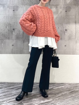 「センタープレスパンツ」｜「アイテム（その他）」を使った、meaningさん（レディース・157cm）の秋コーディネート