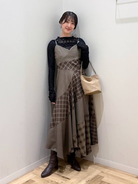 「mysty woman（ミスティウーマン）の切り替えチェックキャミワンピース　583340（ワンピース）」を使った、meaningさん（レディース・158cm）の秋コーディネート