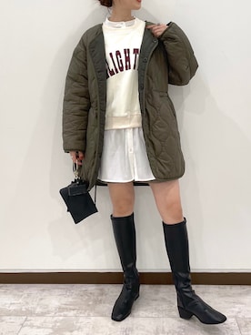 「mysty woman（ミスティウーマン）のアイテム（ノーカラージャケット）」を使った、meaningさん（レディース・157cm）の秋コーディネート