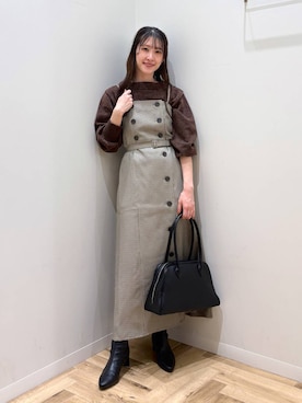 「アイテム（ワンピース/ドレス、ベージュ系）」を使った、meaningさん（レディース・158cm）の冬コーディネート