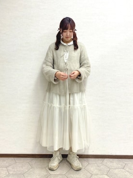 「Samansa Mos2（サマンサ モスモス）の透かしニットカーディガン（カーディガン/ボレロ）」を使った、たんぽぽさん（レディース・161cm）の冬コーディネート