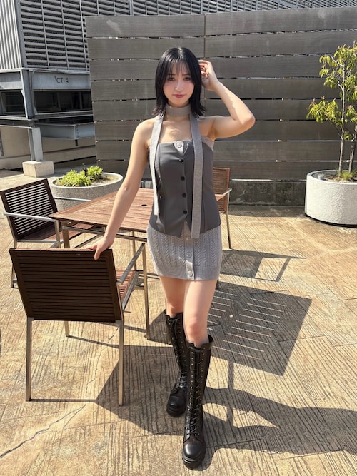 セール】ケーブル編みリブベアワンピース×デザインビスチェ