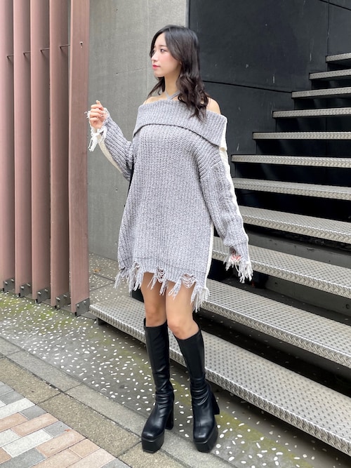 セール】チョーカーオフショルバイカラーニット（ワンピース