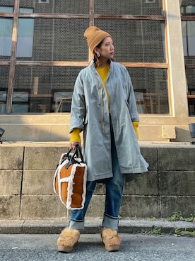 「DIESEL（ディーゼル）のアイテム（ステンカラーコート）」を使った、こはまさん（レディース・156cm）の秋コーディネート