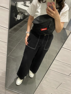 「Right-on（ライトオン）の【BACK NUMBER】ベーカーワイドパンツ（その他パンツ、ブラック系）」を使った、mさん（レディース）の秋コーディネート