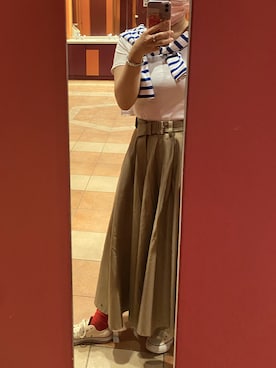 「UNIQLO（ユニクロ）のスーピマコットンクルーネックT（半袖）（Tシャツ/カットソー）」を使った、かれんさん（レディース・157cm）の秋コーディネート