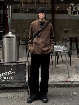 WASHED VELVET CURVE CUT WIDE PANTS　ブラウン WYM LIDNM パンツ WASHED VELVET CURVE CUT WIDE PANTS メンズ