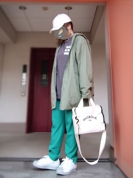 「RAY CASSIN（レイカズン）のアイテム（キャップ）」を使った、ぴよりあさん（レディース・155cm）の春コーディネート