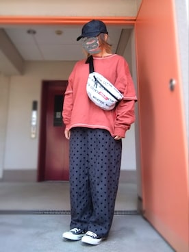 「ドットパンツ」｜ぴよりあさん（レディース・155cm）の秋コーディネート
