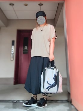 「14+（イチヨンプラス）のアイテム（帽子）」を使った、ぴよりあさん（レディース・155cm）の夏コーディネート