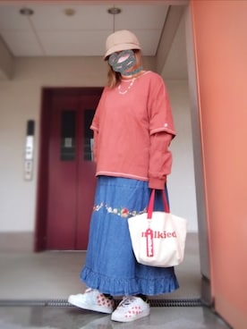 「milsa（ミルサ）のアイテム（帽子）」を使った、ぴよりあさん（レディース・155cm）の春コーディネート
