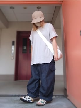 「milsa（ミルサ）のアイテム（キャップ）」を使った、ぴよりあさん（レディース・155cm）の夏コーディネート