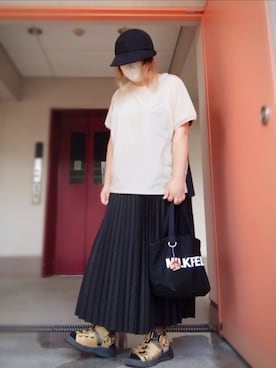 「milsa（ミルサ）のアイテム（キャップ）」を使った、ぴよりあさん（レディース・155cm）の夏コーディネート