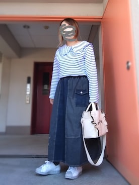 「アイテム（デニムスカート、グレー系）」を使った、ぴよりあさん（レディース・155cm）の秋コーディネート