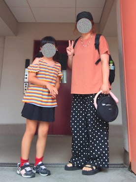 「14+（イチヨンプラス）のバックリボンキャップ（キャップ）」を使った、ぴよりあさん（レディース・155cm）の夏コーディネート