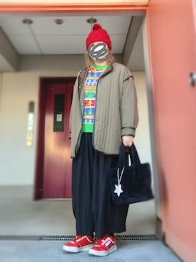 「しまむら（シマムラ）のアイテム（帽子）」を使った、ぴよりあさん（レディース・155cm）の冬コーディネート