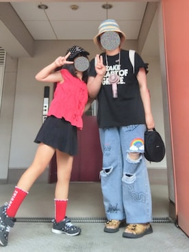「H&M（エイチ・アンド・エム）のアイテム（帽子）」を使った、ぴよりあさん（レディース・155cm）の夏コーディネート