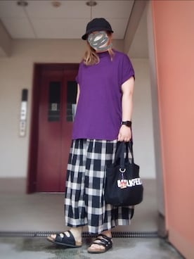 「milsa（ミルサ）のアイテム（帽子）」を使った、ぴよりあさん（レディース・155cm）の夏コーディネート