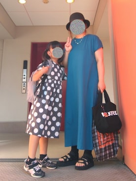 「アイテム（ワンピース/ドレス、ブルー系）」を使った、ぴよりあさん（キッズ・122cm）の夏コーディネート